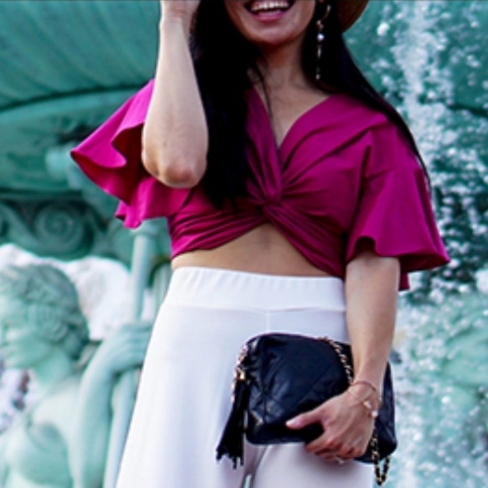 Pink Crop Top With Flutter Sleeve - image 5